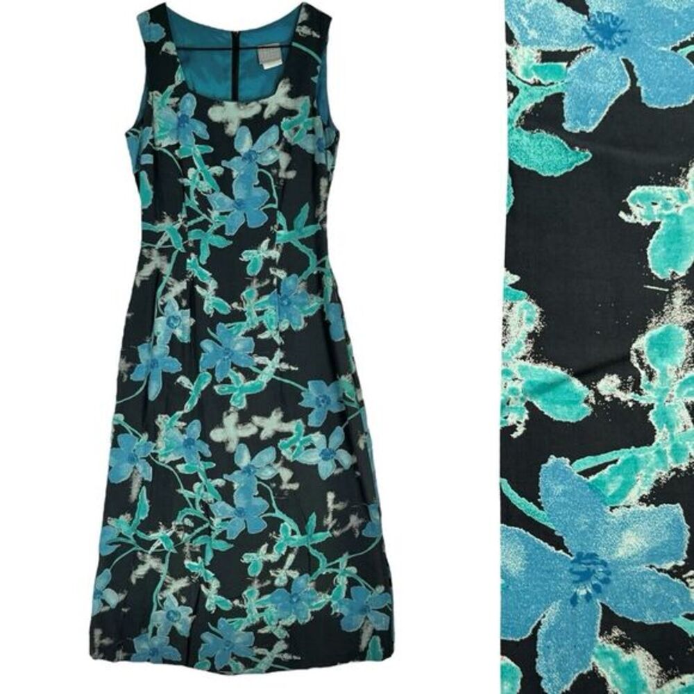 Vintage Rabbit Blue Floral Maxi Dress Size 8 P Sleeveless Coastal Tropical 90s‎